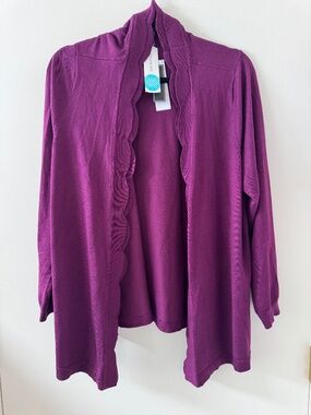 Lety & Me Purple Scalloped Cardigan Size 2X NWT